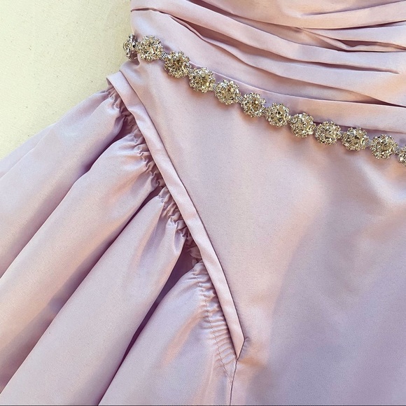 Self Portrait Lilac Taffeta Diamanté Trim Dress - Picture 5 of 6